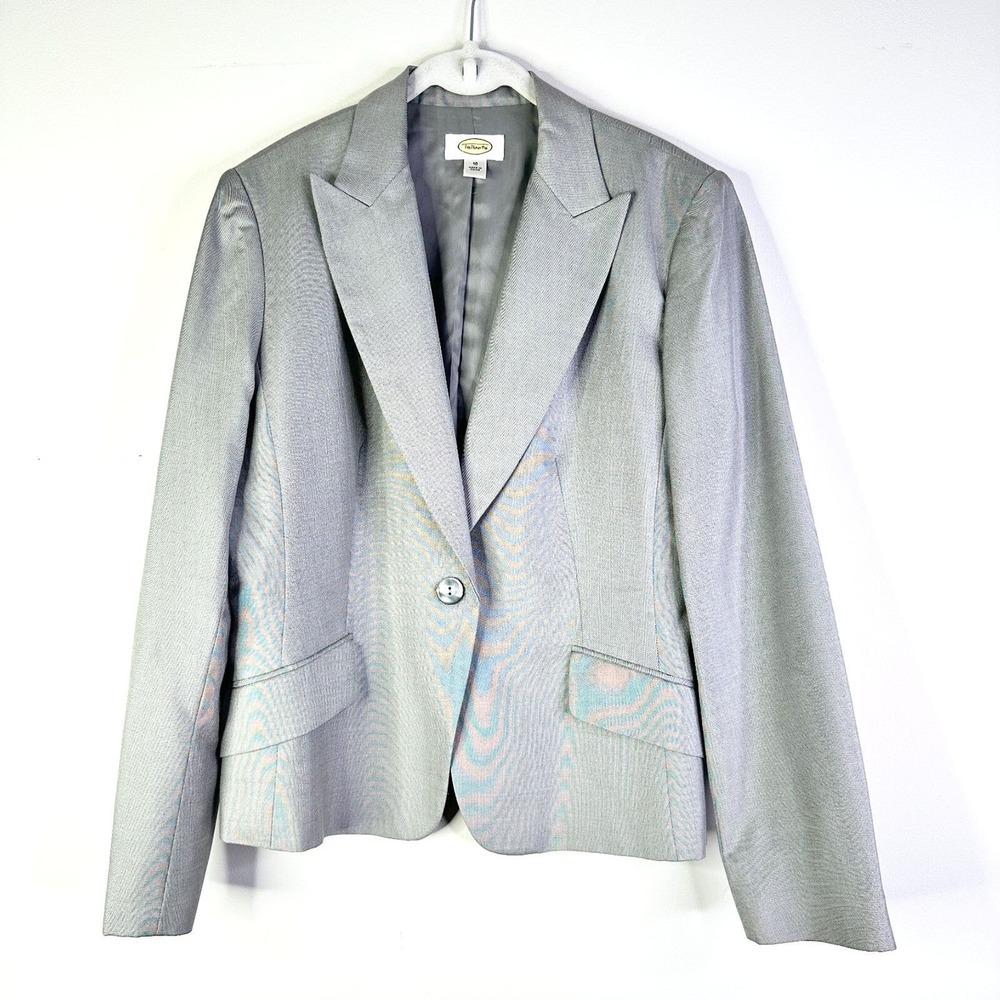 Talbots Blazer Women 10 Gray Silk Blend Single Button Peaked Lapel Corpcore NWOT
